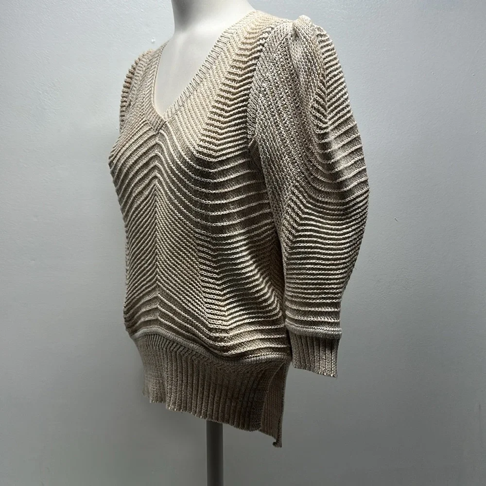 Brochu Walker The Arya Vee Sweater Linen Cotton Puff Sleeve Cream Marle Size XS_7